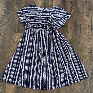 Womens Navy and White Striped Tie-Waist Dress